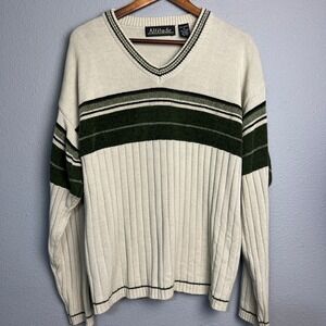 Vintage‎ Altitude V-Neck Sweater Y2K Striped Knit Ribbed Casual Pullover XL